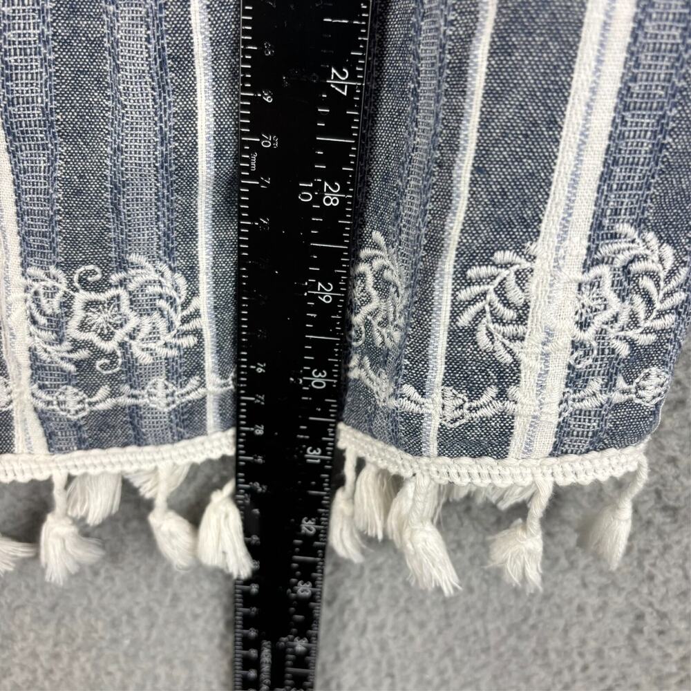 Embroidered Linen Dress Small Boho Beach Coastal Striped Pockets Off Shoulder - Picture 8 of 10